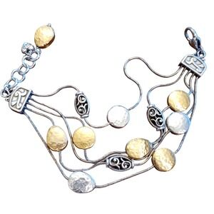 Brighton Gold Silver Multi Strand‎ Bracelet Hammered Disc Bohemian Jewelry